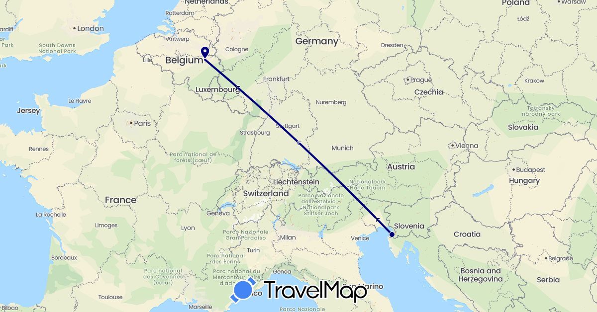 TravelMap itinerary: driving in Belgium, Slovenia (Europe)